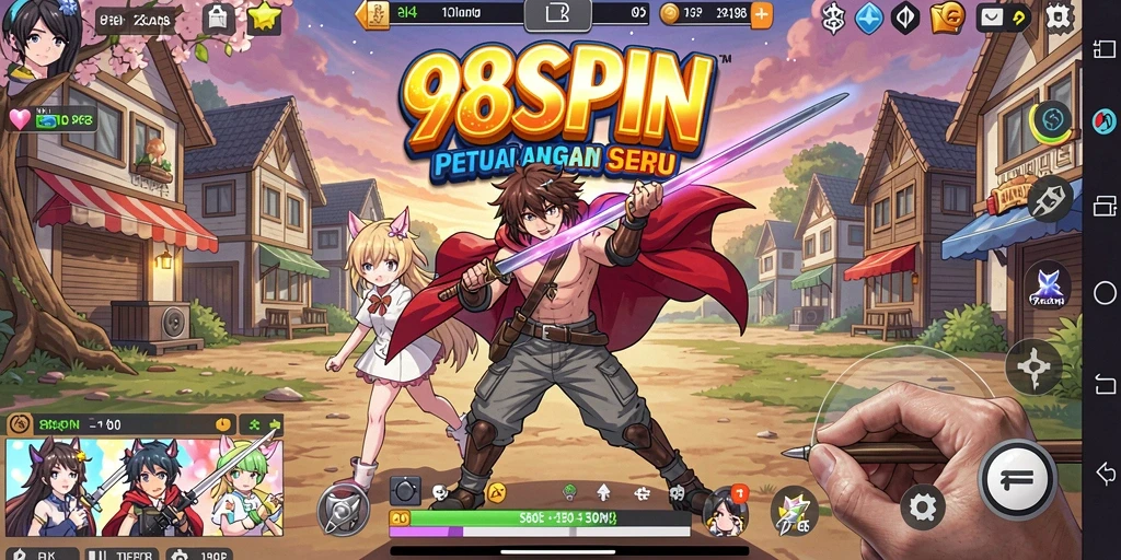 Tampilan gameplay 98SPIN yang menampilkan karakter anime ikonik.