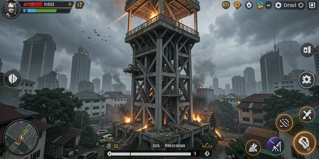 Tampilan gameplay menara pertahanan yang seru dan mendebarkan.