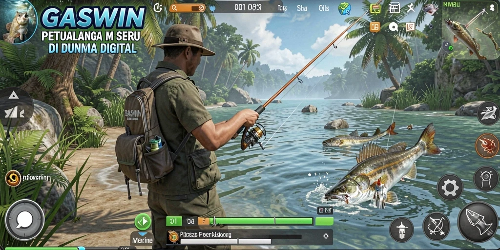 Tampilan gameplay GASWIN yang memukau saat memancing.