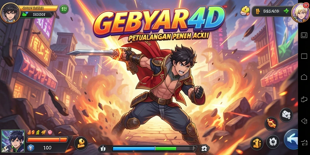 Screenshot utama GEBYAR4D menampilkan aksi intens karakter anime.