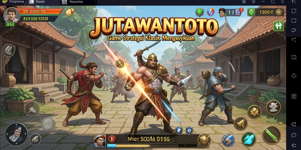 Screenshot utama dari gameplay JUTAWANTOTO yang menunjukkan aksi pertempuran.