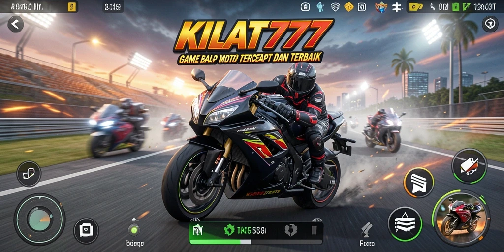 Tampilan gameplay seru KILAT777 saat balapan motor di trek menantang.