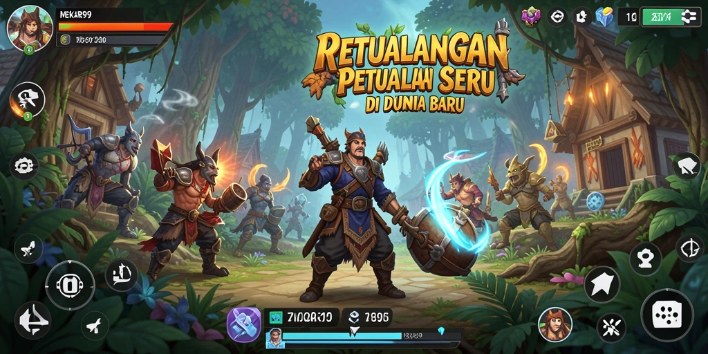 Tangkapan layar utama yang menampilkan aksi seru dalam permainan petualangan MEKAR99.