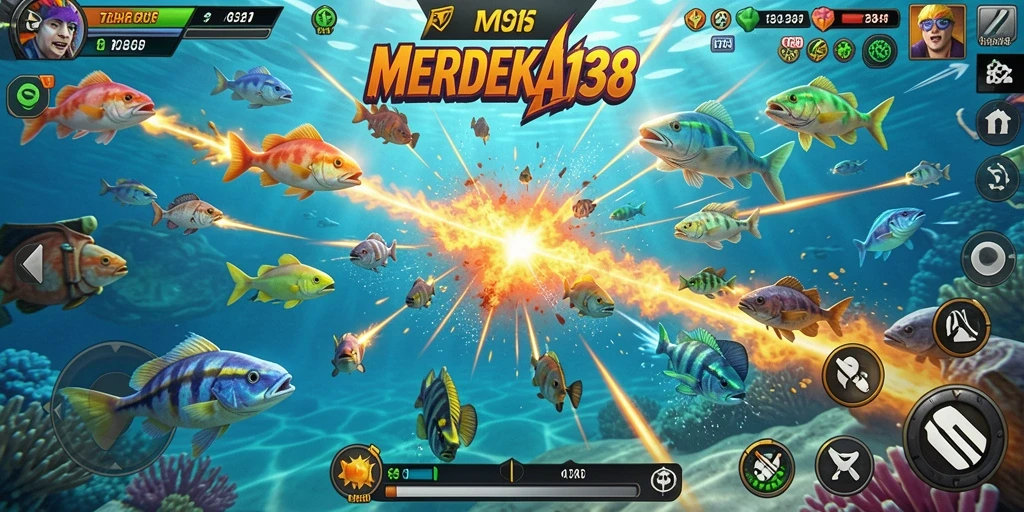 Tampilan gameplay seru di MERDEKA138 saat menangkap ikan.
