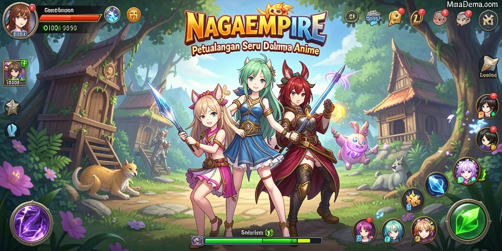 Tampilan gameplay NAGAEMPIRE yang penuh warna dan seru.