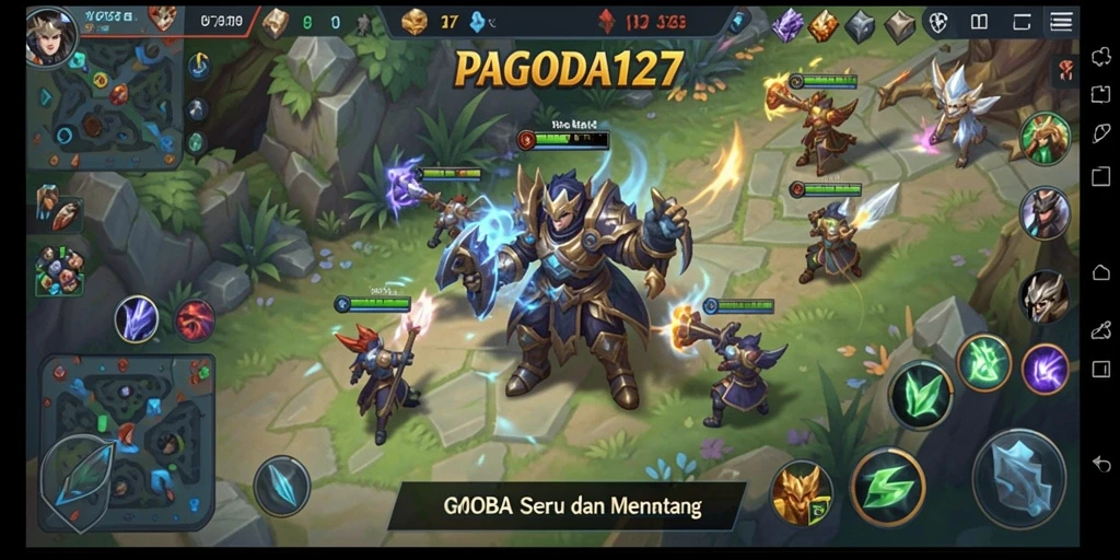 Tampilan gameplay seru dengan aksi MOBA yang mendebarkan.
