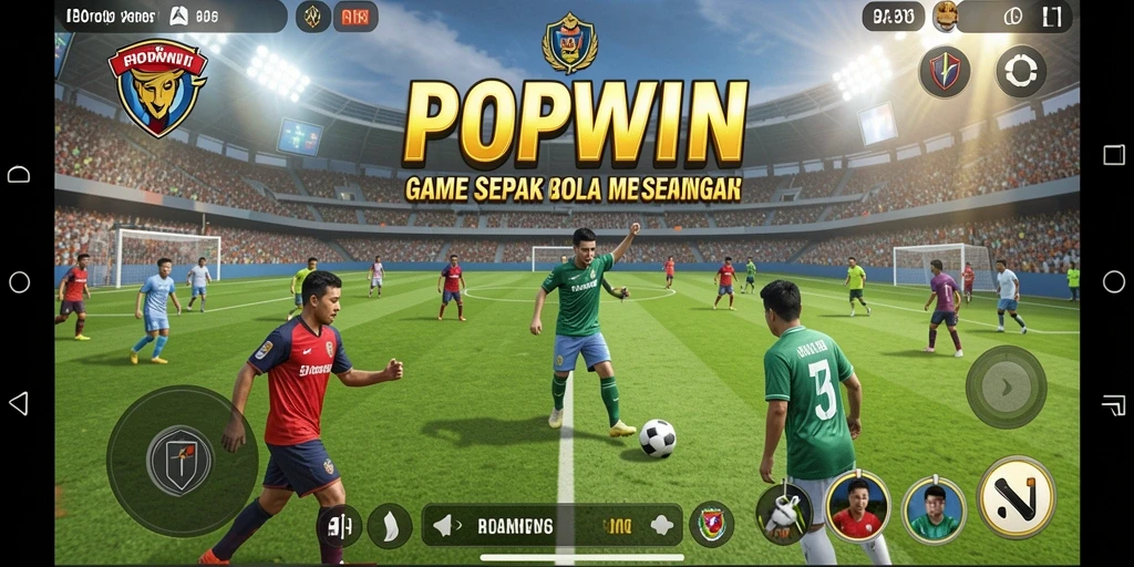 Tampilan screenshot gameplay POPWIN dengan aksi sepak bola yang menegangkan.