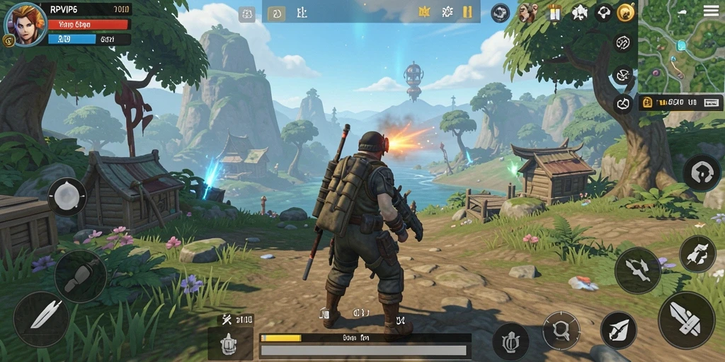 Screenshot gameplay RPVIP6 yang menunjukkan eksplorasi dunia terbuka.