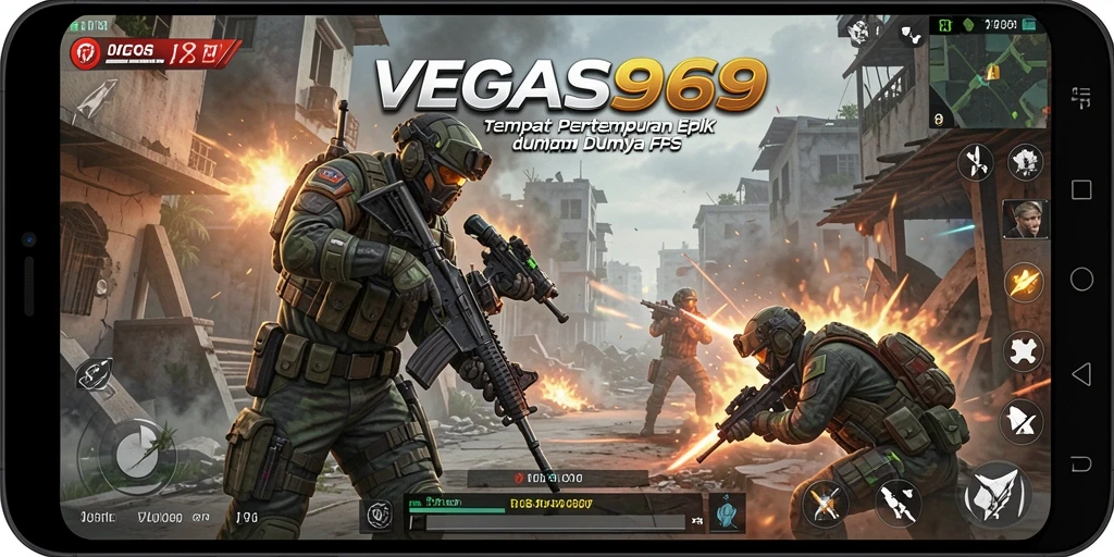 Tampilan gameplay dramatis dalam pertempuran FPS.